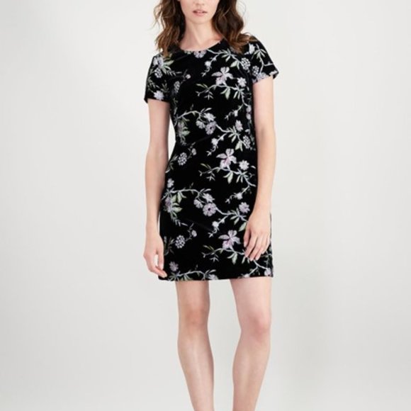 Calvin Klein Dresses & Skirts - Calvin Klein Embroidered Velvet Sheath Dress, 8, Black with Florals